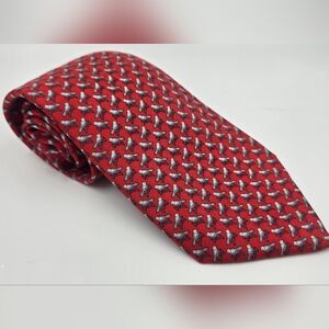 Hermes Men's 100% Silk Tie - Perched Birds Pattern On Red - Made In France 5633